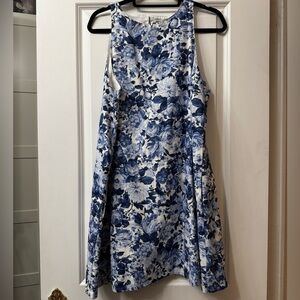 NEW Abercrombie & Fitch High-Neck Linen-Blend Mini Dress in Navy Rose (L)